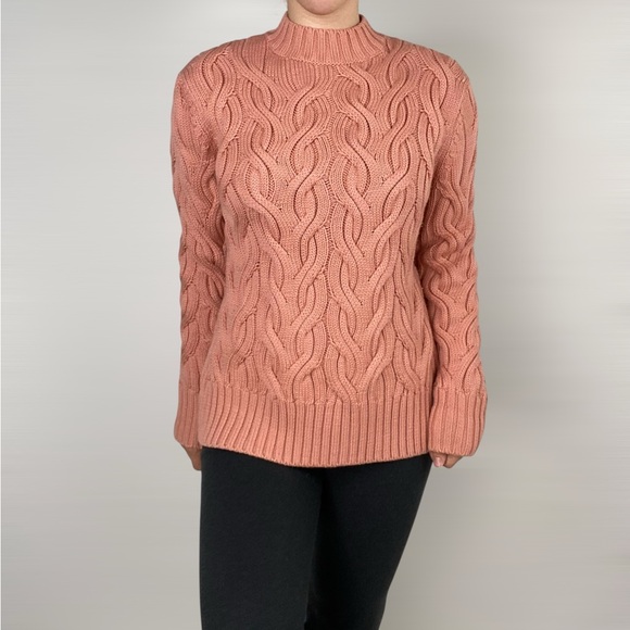 COS‎ Wool Cable Knit Jumper Chunky Mock Neck Pink Thick Fall Winter - Picture 1 of 7